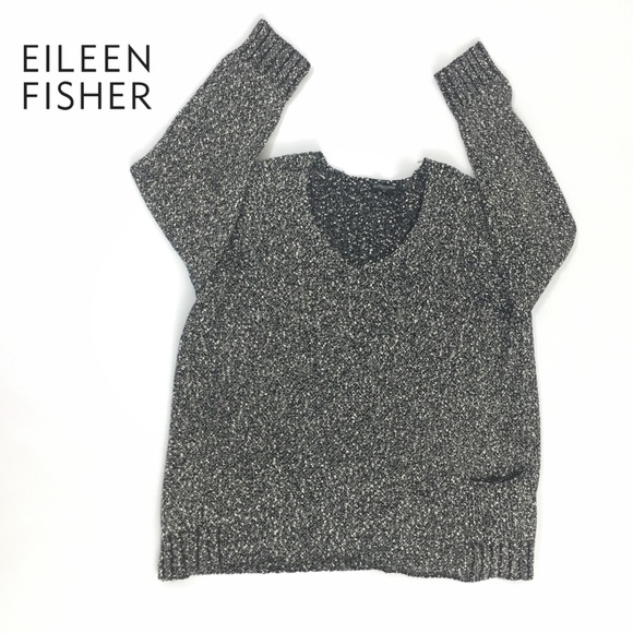Eileen Fisher Sweaters - Eileen Fisher v neck b/w 100% cotton sweater Sz L